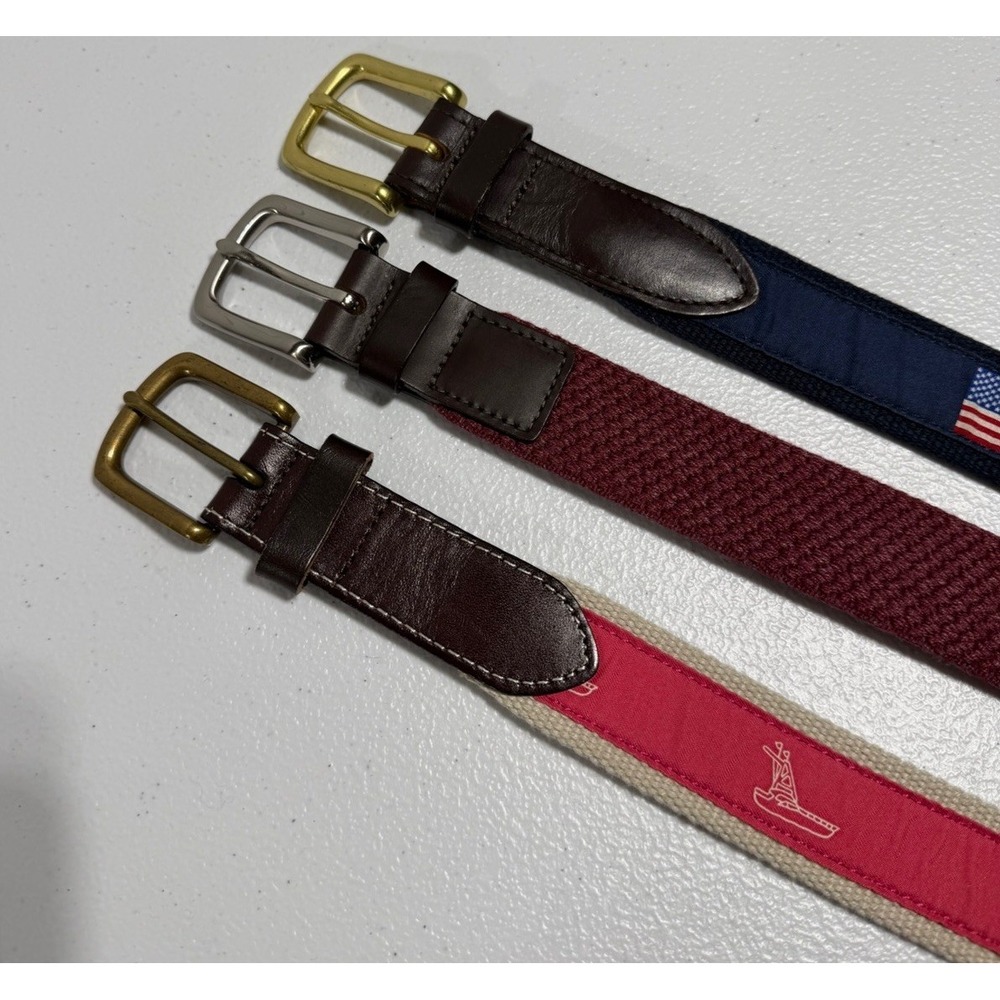 Vineyard Vines Men’s Belts - Navy, Maroon, Pink with Brown Leather Trim - Picture 2 of 9